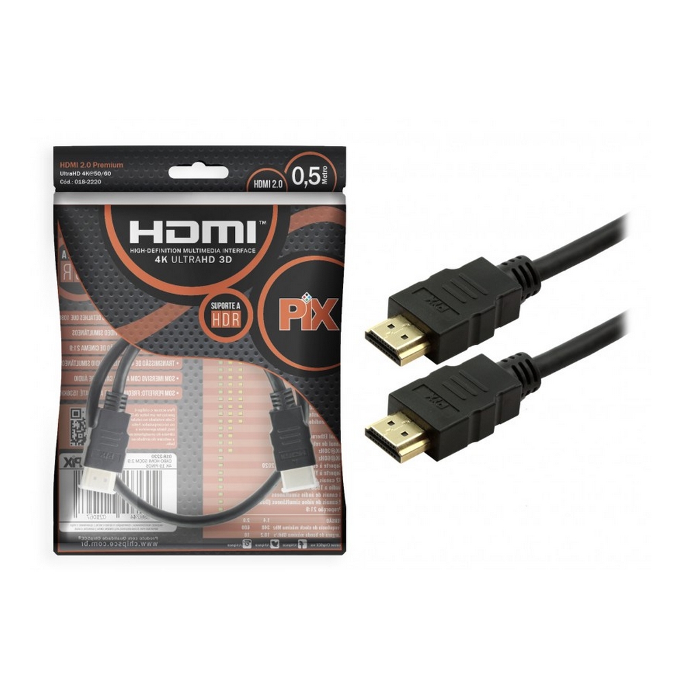 Cabo Hdmi 2.0 Hdr 4k Ultra Hd Pix Gold 20 Metros Série Plus