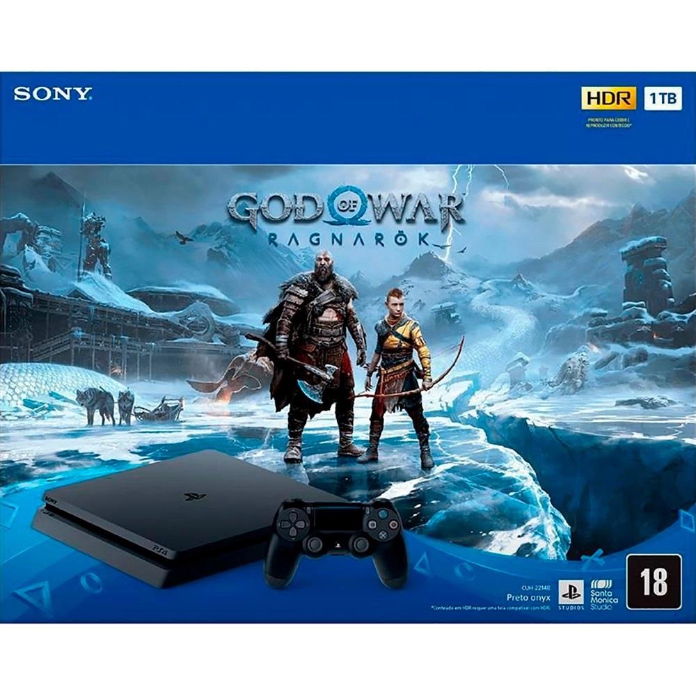 Console Sony PS4 Slim - Edição Jogo God of War Ragnarok, 1TB, Preto